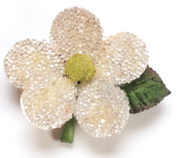 Karin's Garden 3" White Beaded Daisy Flower Pin.  Vintage Flower pin.  One of our top sellers through the years.  Available in 7 colors.