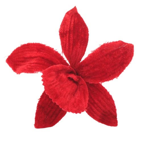 Karin's Garden Clip orchidée en velours rouge 2 1/2". Fabriqué à la main aux États-Unis. Style pincement.
