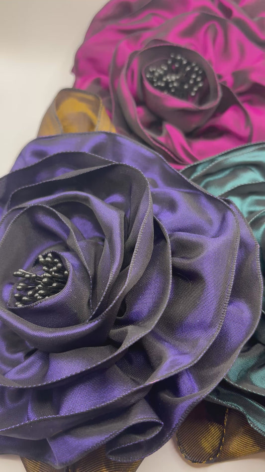Francesca Plum French Taffeta Flower Pin & Clip, 7"