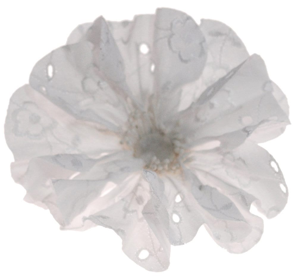 Karin's Garden 3 1/2" White Flower Pin.  Cotton Eyelet fabric poppy pin.  Made in the USA.  Hair Clip or Flower Pin