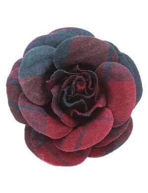 Karin's Garden 4" Wool Plaid Classic Burgundy Rose Pin & Clip Duo.  100% Wool.