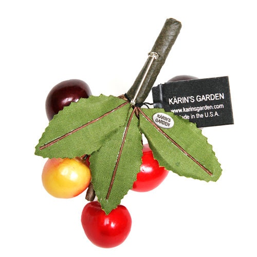 Karin's Garden 4" Vintage Shiny Bing Cherry Pin Brooch