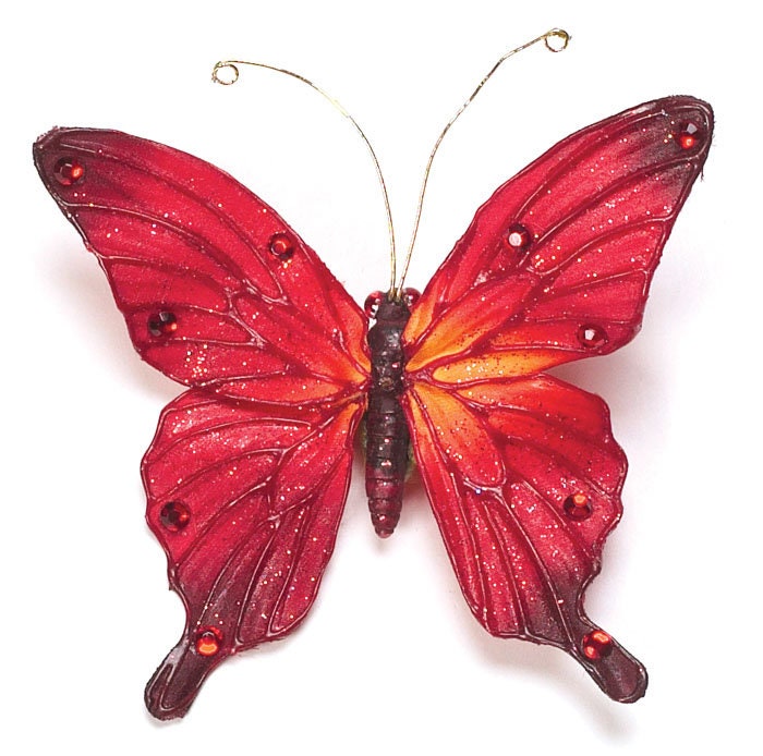Karin's Garden Pince papillon rouge de 7,6 cm. Pétales pliables. À porter dans vos cheveux ou à clipser sur un revers, un débardeur ou une robe. Accessoire pour cheveux