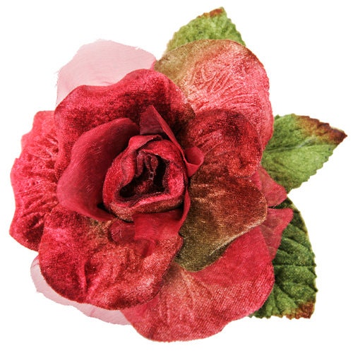 Karin's Garden 4" Burgundy Velvet Silk Rose Pin Brooch