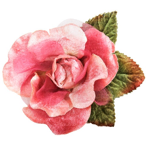 Karin's Garden 4" Pink Velvet Silk Rose Pin Brooch