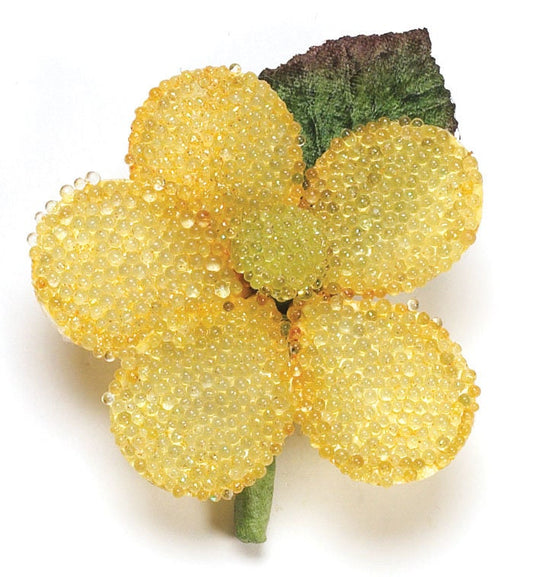 Karin's Garden 3" Yellow Beaded Daisy Flower Pin.  Vintage Flower pin.  One of our top sellers through the years.  Available in 7 colors.