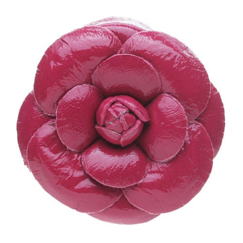 Karin's Garden 3" Classic Patent Leather Camellia Pin Brooch Clip Genuine Leather Made in the USA