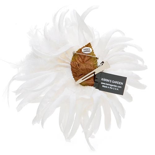 Karin's Garden 5" Silk & Feather Moulin Flower Pin Brooch Clip In Red, Black, White and Ivory