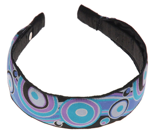 Silk Headband Black Blue Purple with Retro French Fabric, Karin's Garden 1".   Handmade in the USA