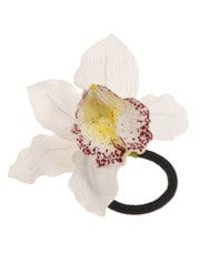 Karin's Garden 3 1/2" White Vanda Orchid Hair Elastic Handmade in the USA Bendable Petals Ready for your tropical vacation