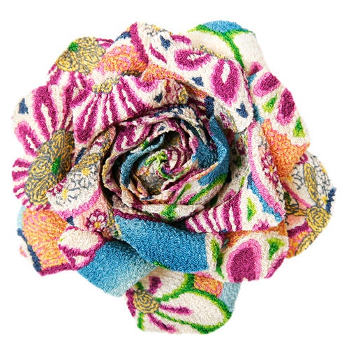 Karin's Garden 3 1/2" Tokyo Print Fabric Rose Pin Brooch Clip Handmade in the USA