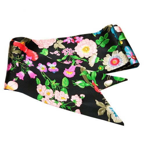 Karin's Garden Silk Charmeuse Le Jardin Belt, Sash, Head Wrap, Tie Around a Hat.  Several Uses. Handmade in the USA.  63 long x 3.75 wide