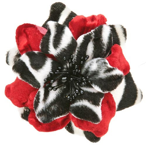 Karin's Garden 4" Velvet and Faux Fur Flower Pin or Clip into Hair or lapel.  Available in Leopard or Zebra.  Get ready for compliments!