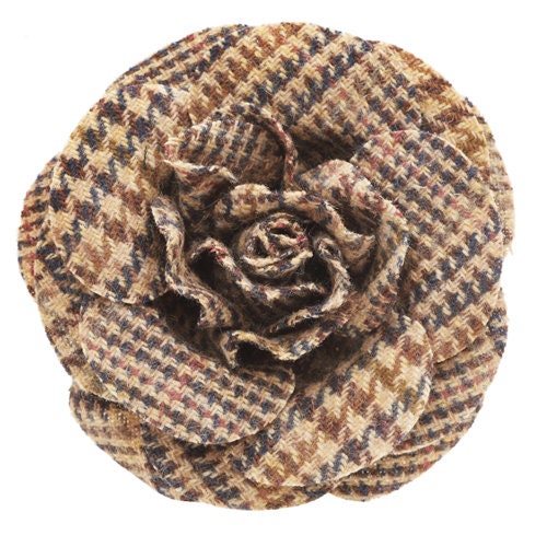 Karin's Garden 4" Laine Tweed Rose Pin Broche Rose Clip 100% Laine.