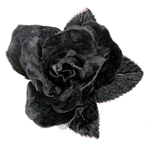 Karin's Garden 4" Black Velvet Silk Rose Pin Brooch