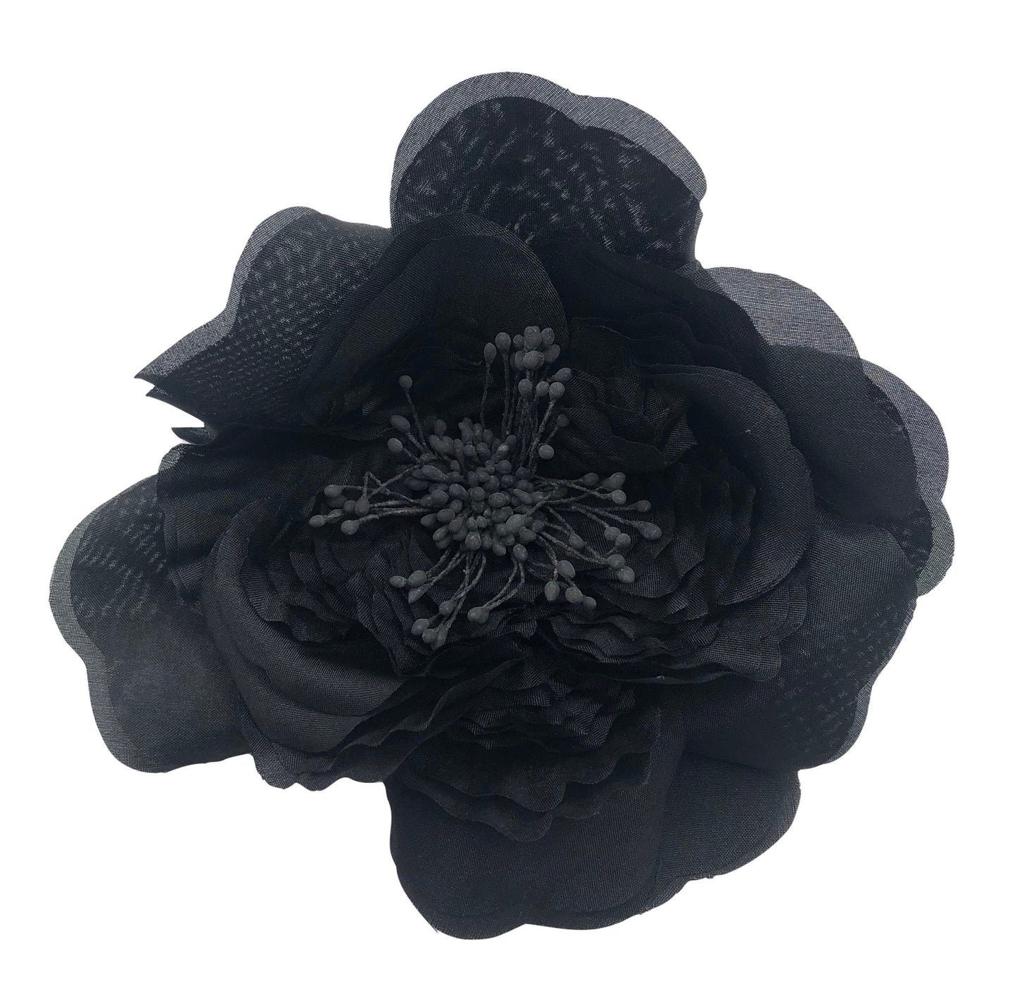 Karin's Garden 5" Black Silk Cabbage Rose Pin Brooch Clip