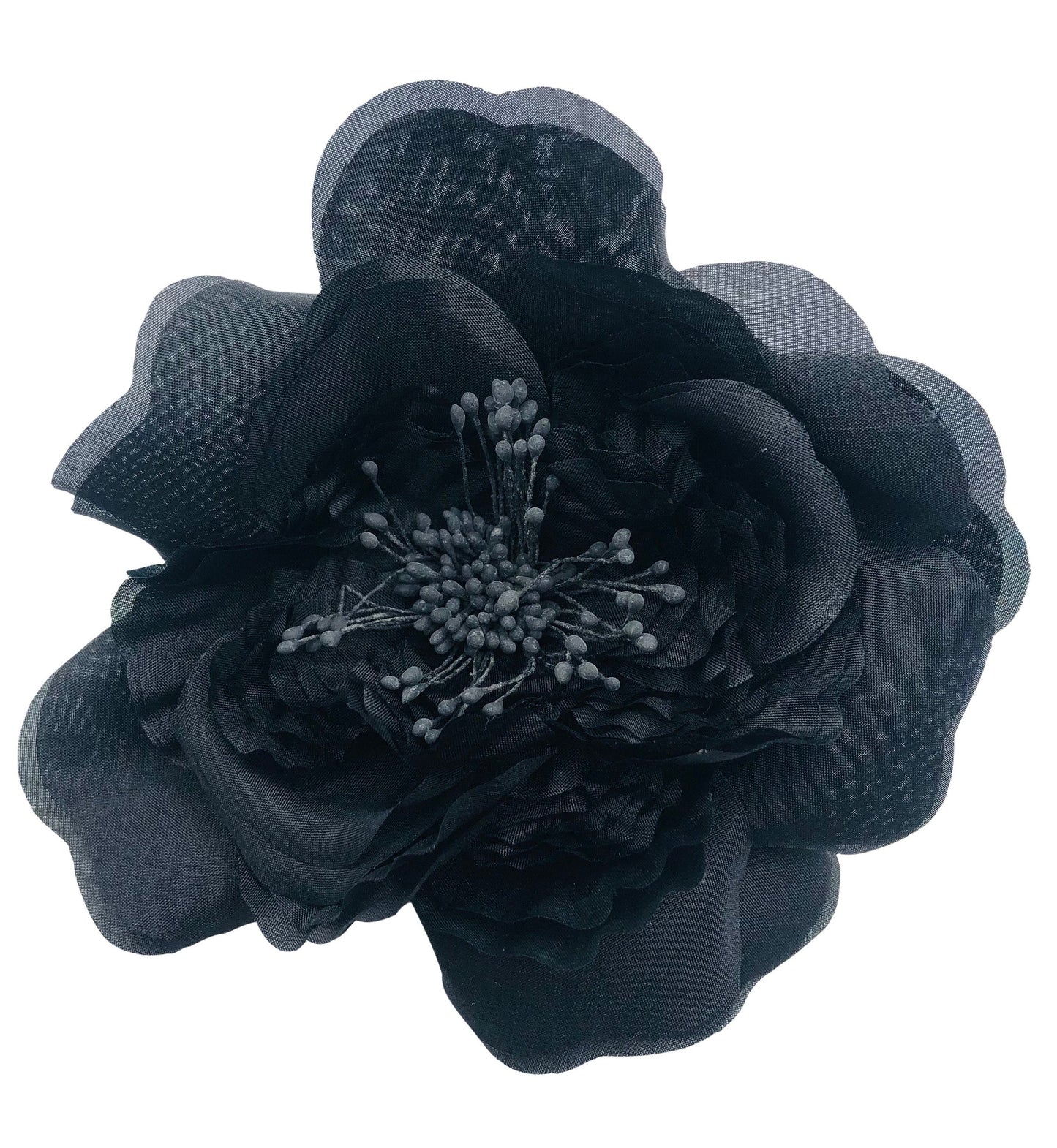 Karin's Garden Pince à broche en soie noire avec rose et chou 12,7 cm