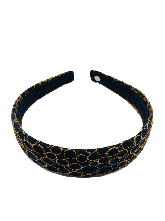 Karin's Garden 1" Grecian Black Silk Embroidered Headband.  Handmade in the USA.