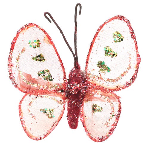 Karin's Garden 2 1/4" Sheer Glitter Butterfly Clip.  Easily pinch clip it into your hair or onto your dress.
