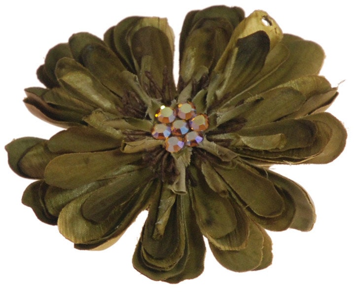 Karin's Garden 4" Fabric Flower with Crystals Pin Brooch Clip Handmade in the USA
