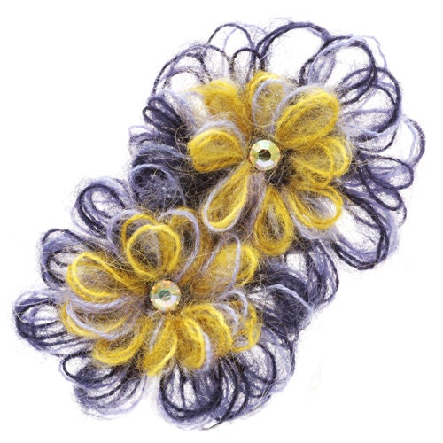 Karin's Garden 4 1/2 long by 2 1/2 width Mohair Flowers Pin Brooch Clip Handmade in the USA