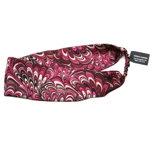 Silk Burgundy Headband Kaleidoscope Print.  Karin's Garden 2 1/2"- 3".  Handmade in the US