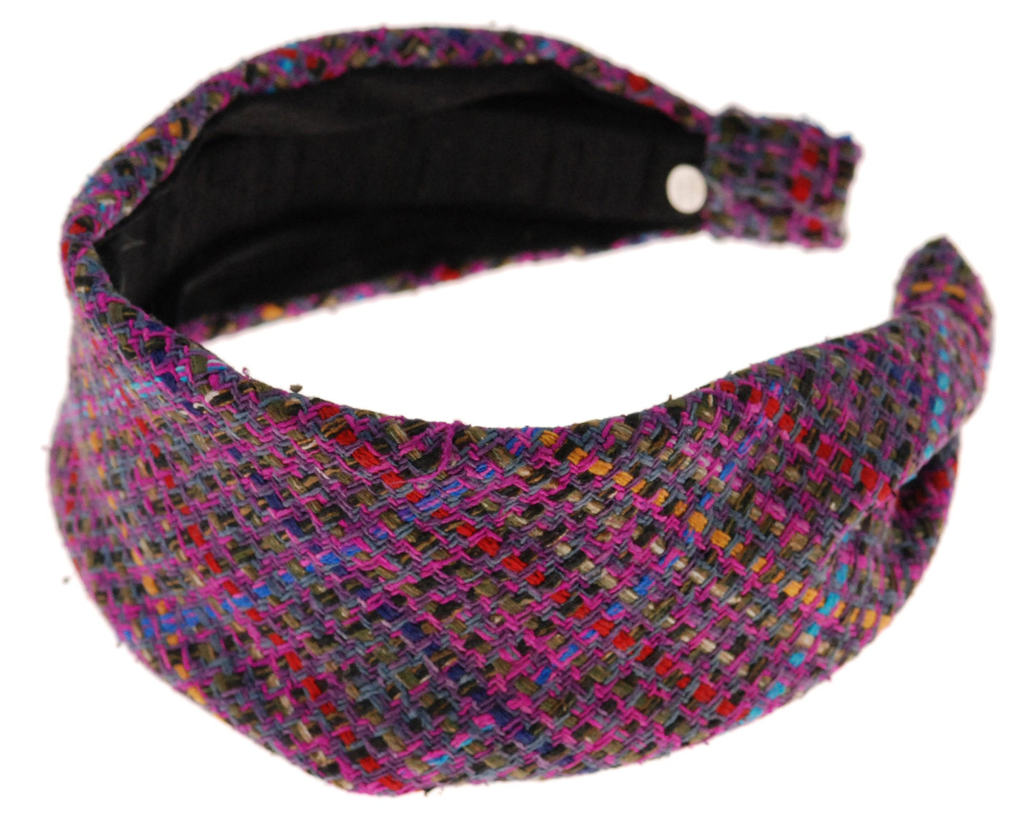 Karin's Garden 2 1/2"- 3" Tweed Scarf Headband lined with Black Silk Dupioni.  Handmade in the USA.  Available in Purple or Blue Print