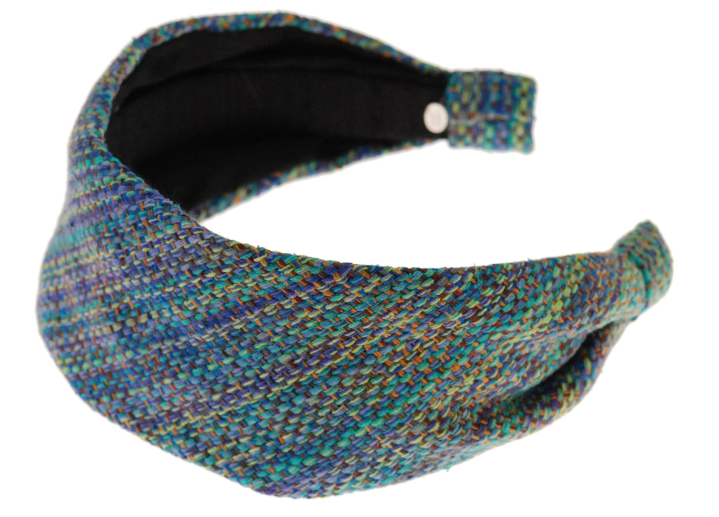 Karin's Garden 2 1/2"- 3" Tweed Scarf Headband lined with Black Silk Dupioni.  Handmade in the USA.  Available in Purple or Blue Print