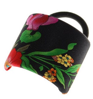 Black Floral Silk Le Jardin Floral Elastic.  Handmade in the USA. Karin's Garden