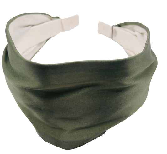 Olive Silk Charmeuse Scarf Headband.  Karin's Garden 2 1/2"- 3" Made In The USA. Multiple Colors