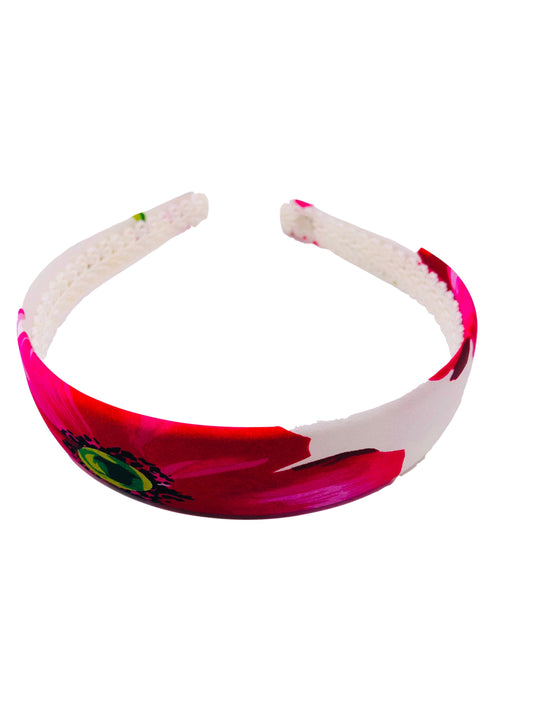 Karin's Garden 1" Poppies Pink and White Silk Headband.  Handmade in the USA