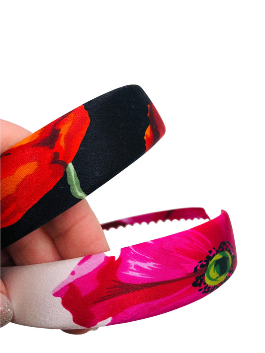 Karin's Garden 1" Poppies Silk Headband.  Handmade in the USA