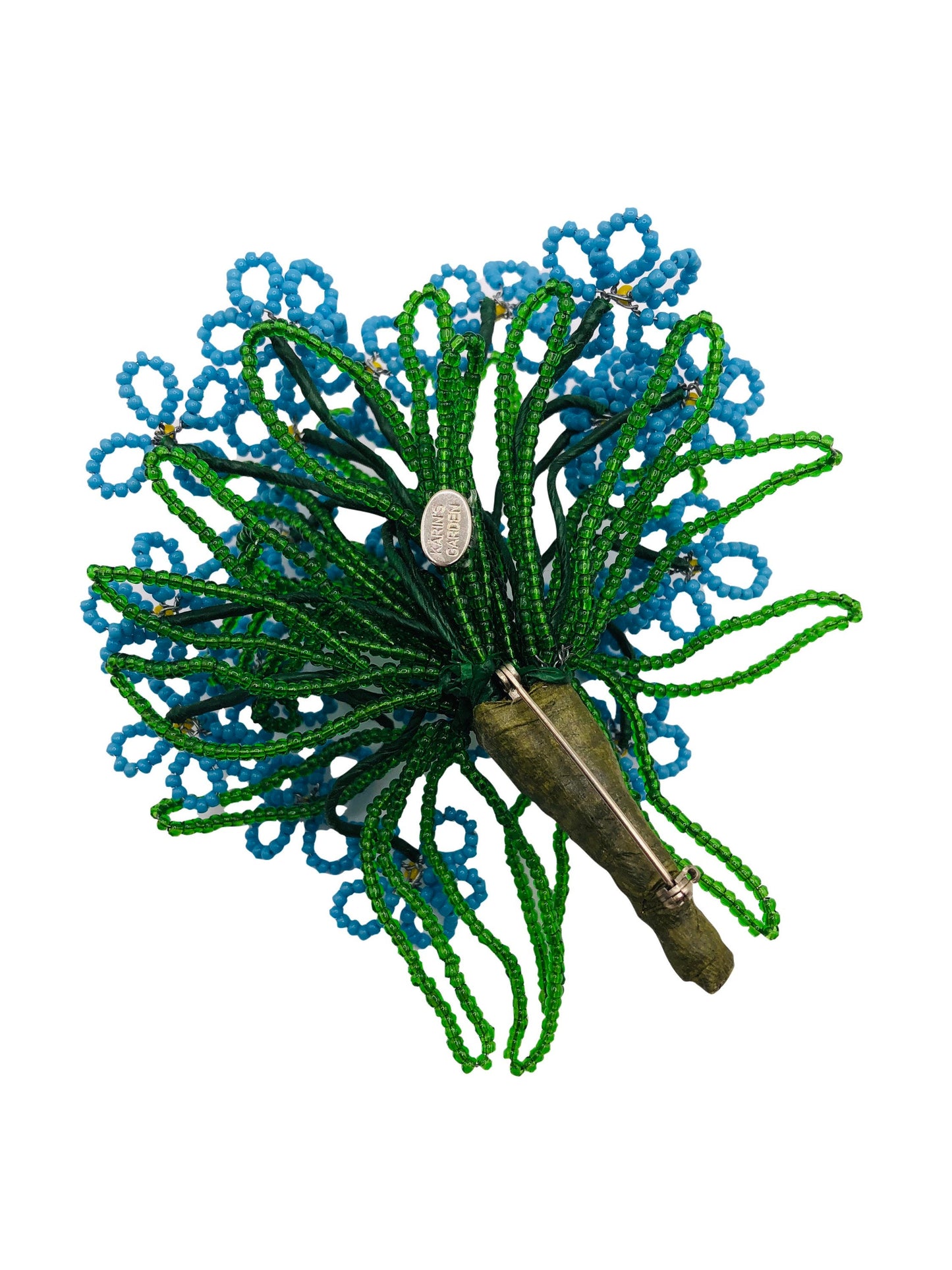 Karin's Garden 3.5" Forget-Me-Nots Vintage Pin Brooch.  Hand Beaded from Germany.