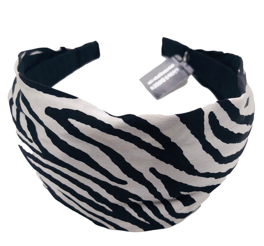 Karin's Garden 2 1/2"- 3" Zebra Silk Charmeuse Scarf Headband.  Handmade in the USA.