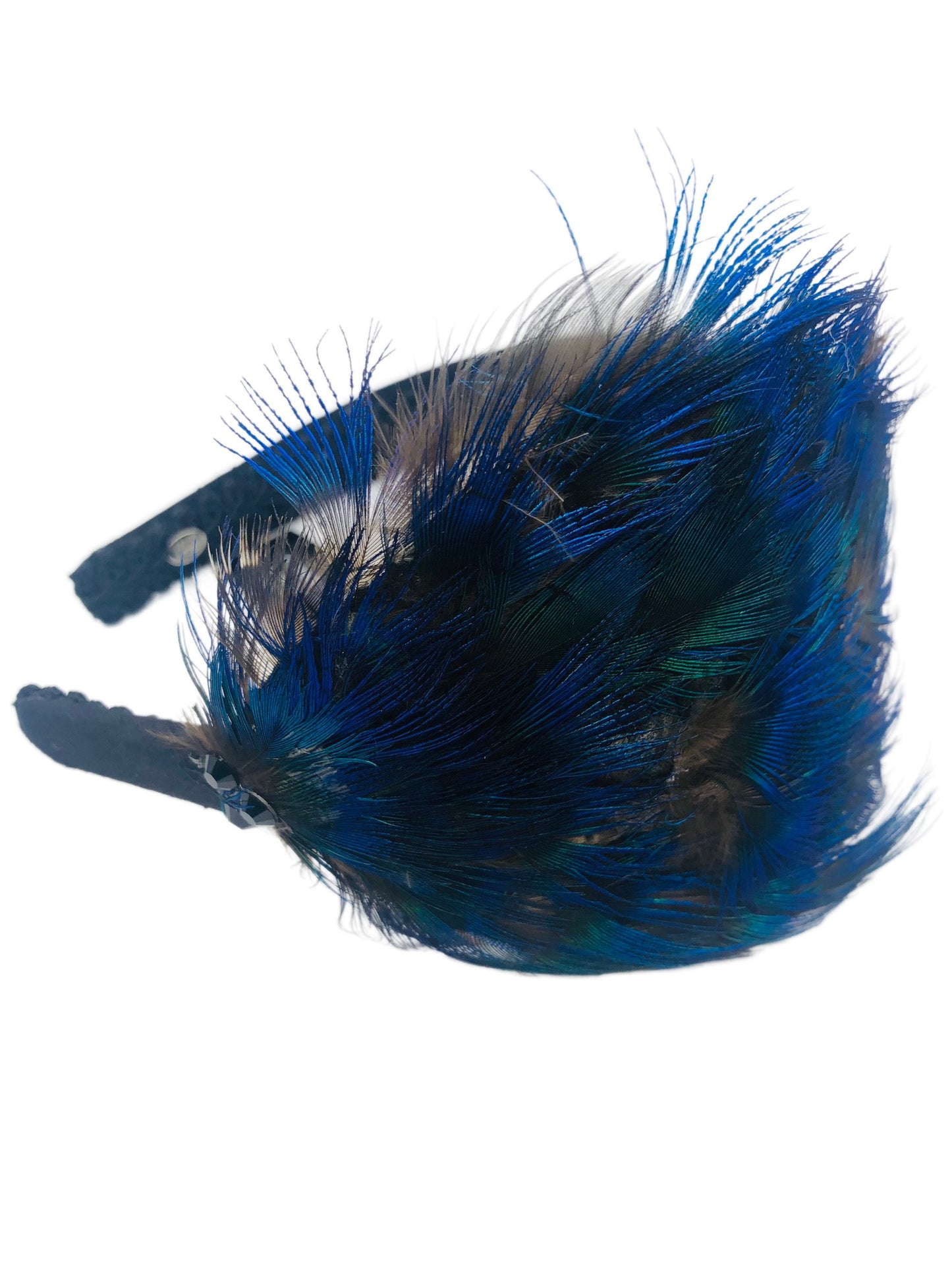 Karin's Garden 1" Flapper Feather Headband Black Silk Dupioni Made in the USA