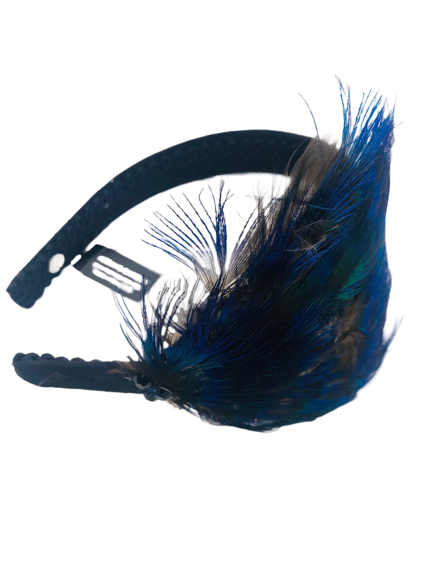 Karin's Garden 1" Flapper Feather Headband Black Silk Dupioni Made in the USA