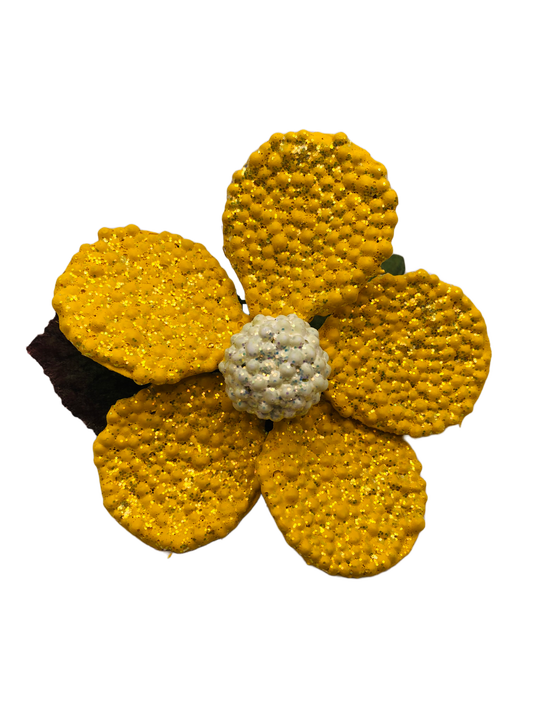 Karin's Garden 3" Yellow Beaded Daisy Brooch.  Rock Sugar Brights!