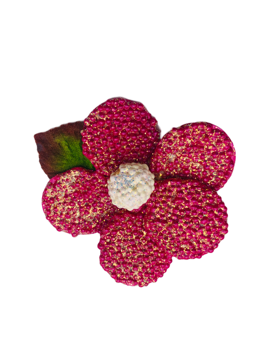 Karin's Garden 3" Pink Beaded Daisy Brooch.  Rock Sugar Brights!