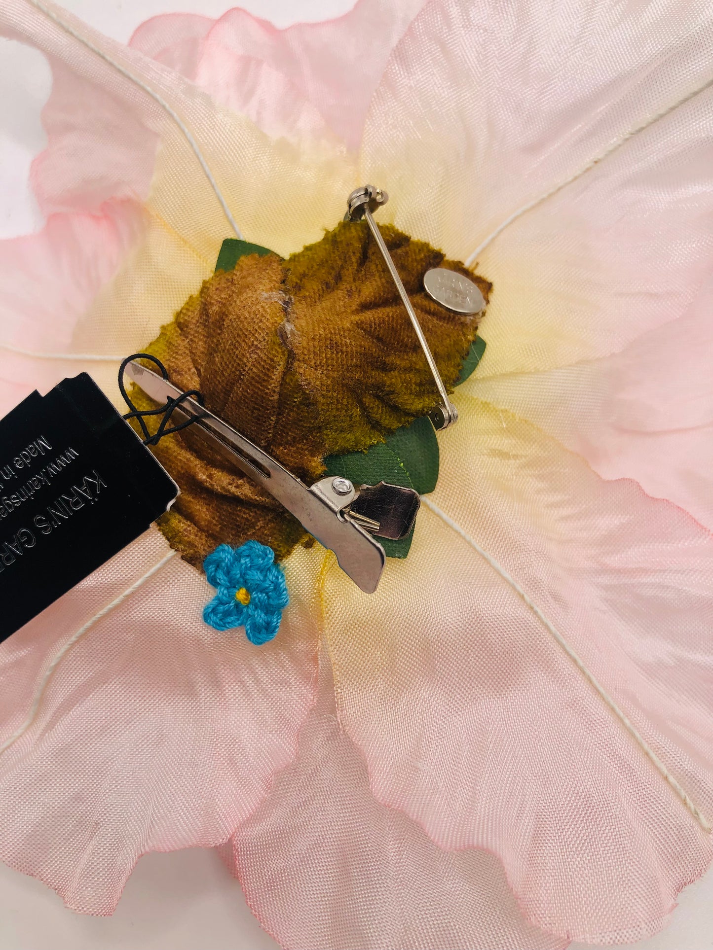 Karin's Garden Broche en soie allemande vintage avec coquelicot rose 12,7 cm