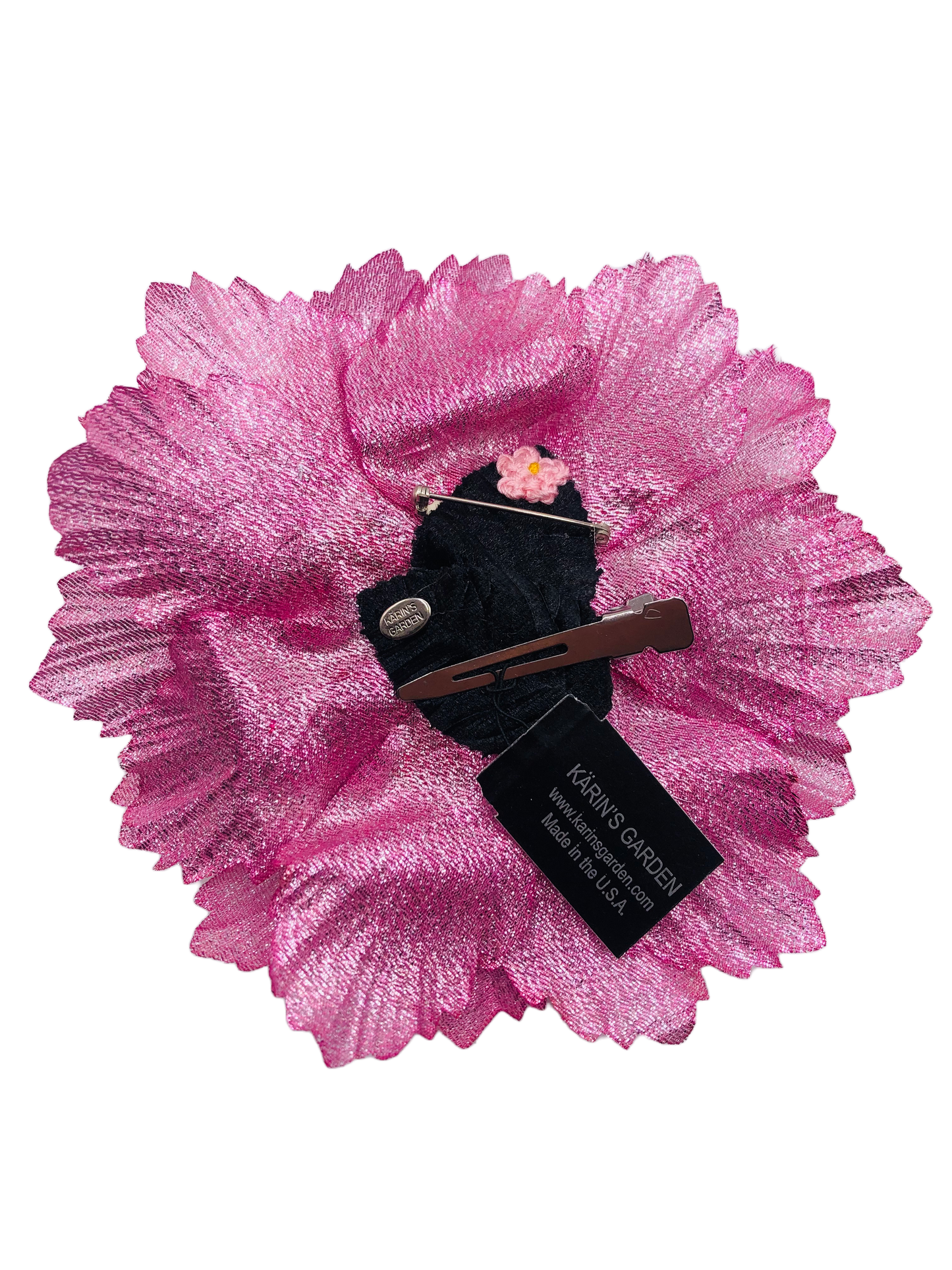 Karin's Garden Pince à épingle en forme de pivoine en soie rose métallisé de 14 cm