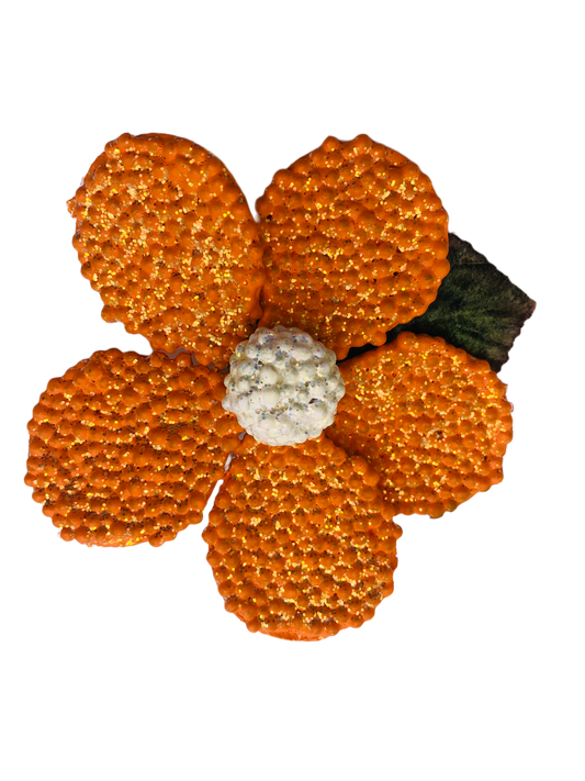 Karin's Garden 3" Orange Beaded Daisy Brooch.  Rock Sugar Brights!