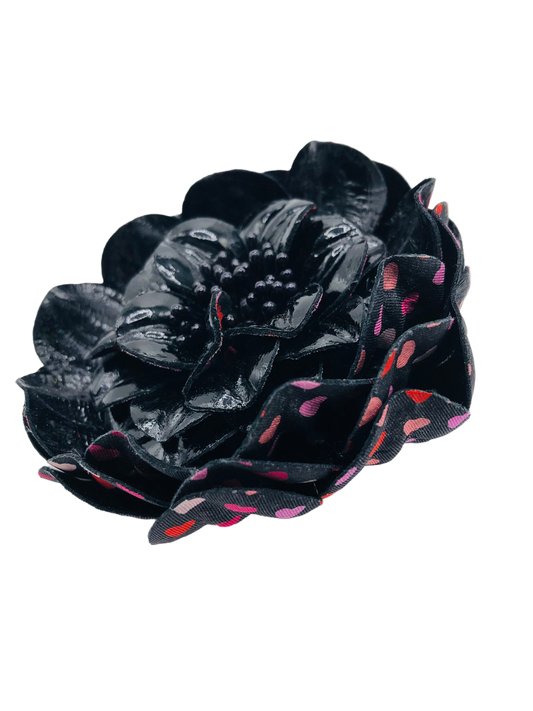 Karin’s Garden Black Patent Leather Camellia